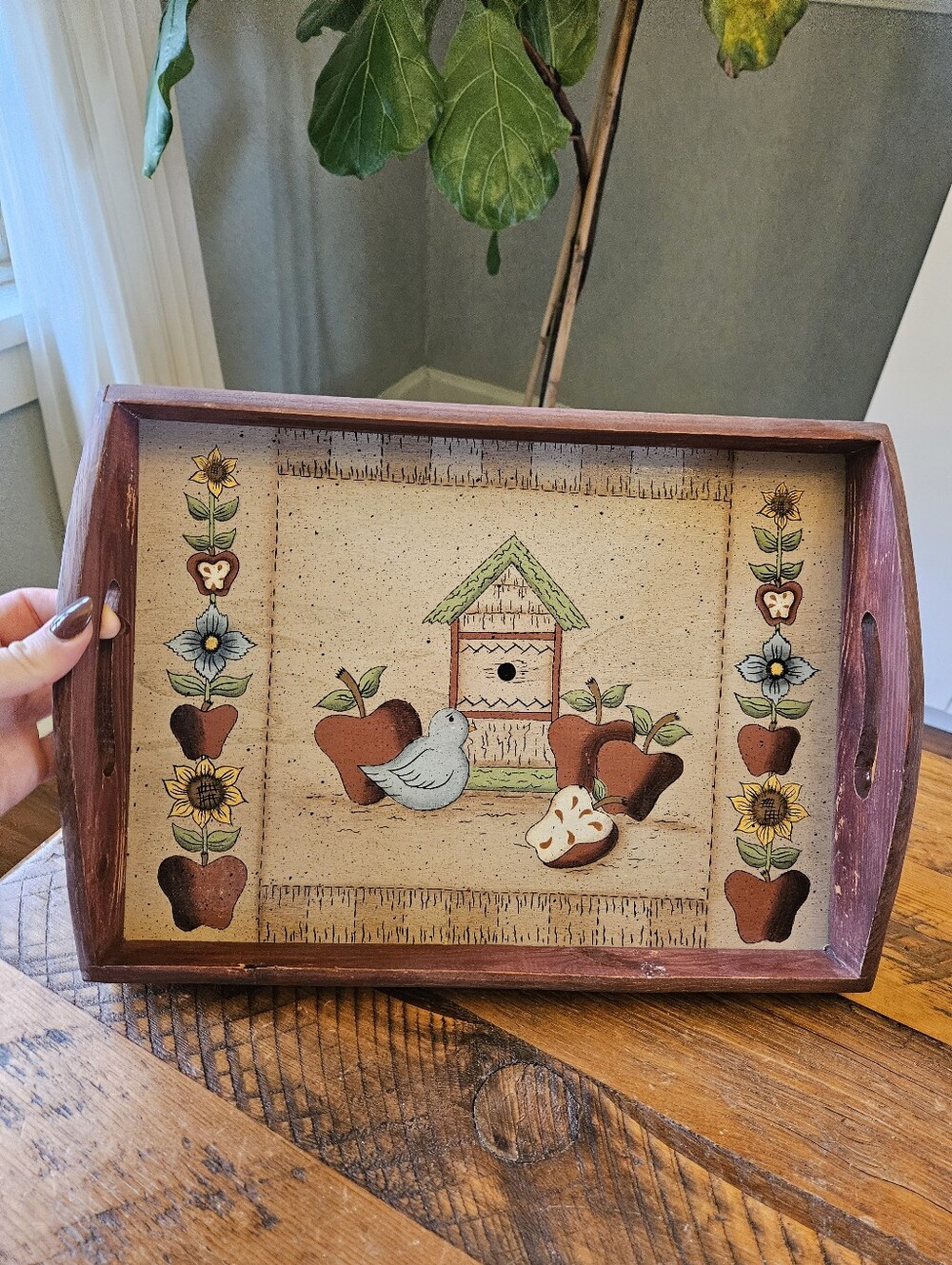 Vintage Hand-Painted Wood Tray